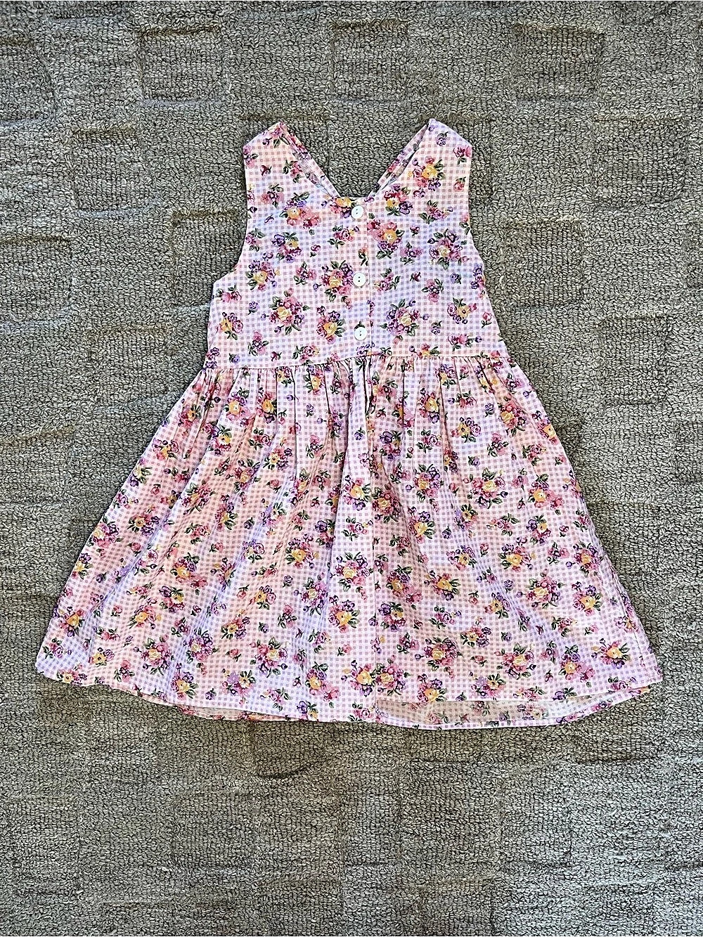 Vintage Hearts & Flowers Girls Floral Gingham 7/8 Dress